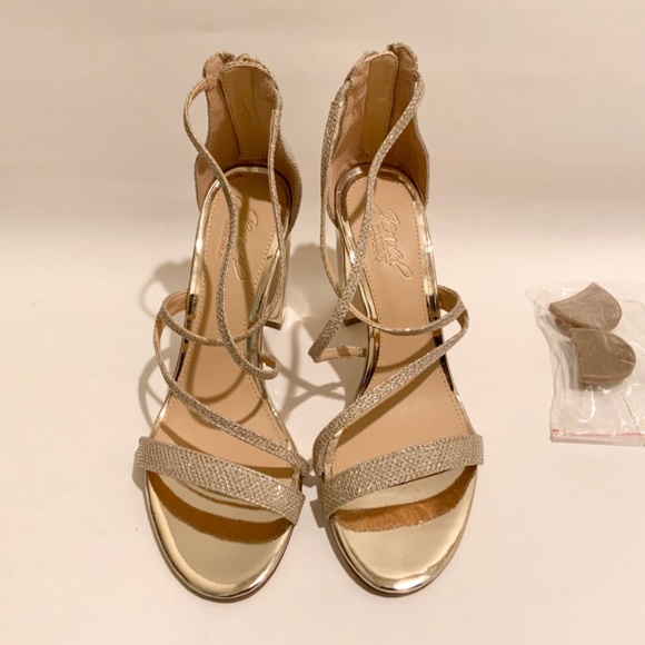 BADGLEY MISCHKA Gale Glitter Gold Strap Sandals Block Heel Pumps Dress Shoes 6.5 - Picture 5 of 10
